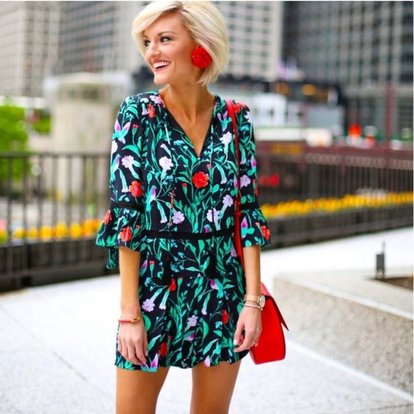 Kate‎ Spade | Jardin Scenic Route | Crepe Floral Hummingbird Romper - Picture 1 of 14